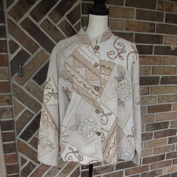 Coldwater Creek Embroidered Embellished Cotton Jacket XL - Picture 1 of 7